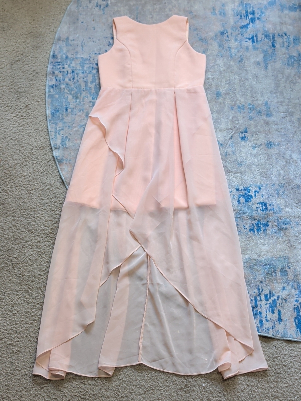 Elegant Sleeveless Pink Cascade Sheer Maxi Dress Girls 12/Large